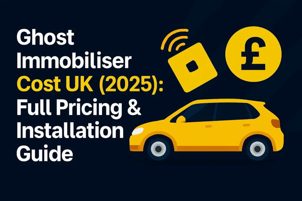 Technician installing Ghost Immobiliser under dashboard of luxury car in UK, 2025